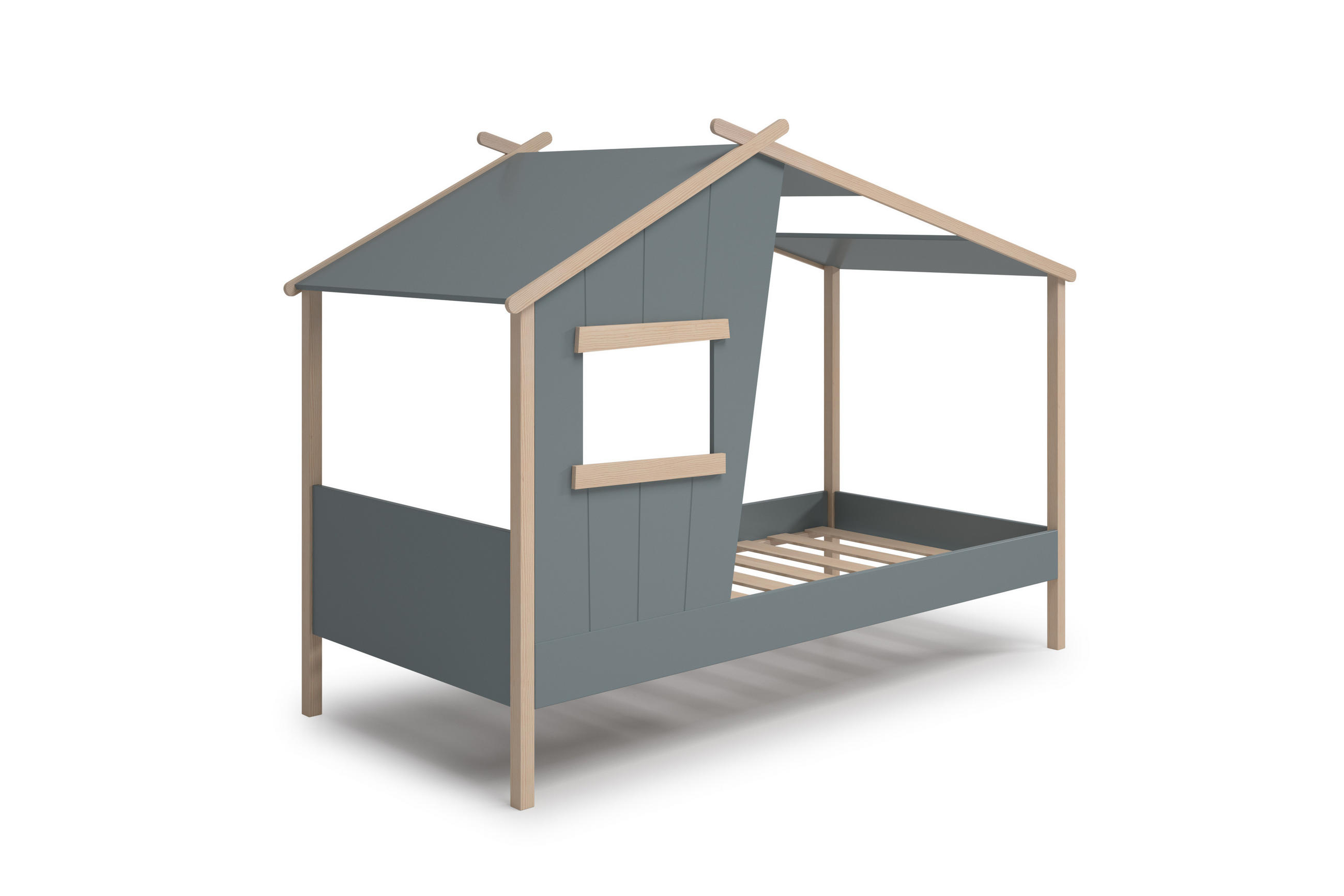 HÜTTENBETT mit schrägem Dach und verspieltem Fenster 90x190 cm 103/215,4/158.5 cm - Grün, Holz (90/190cm) - Calicosy