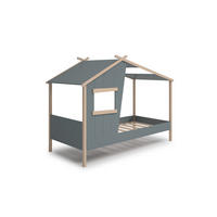 HÜTTENBETT mit schrägem Dach und verspieltem Fenster 90x190 cm 103/215,4/158.5 cm - Grün, Holz (90/190cm) - Calicosy