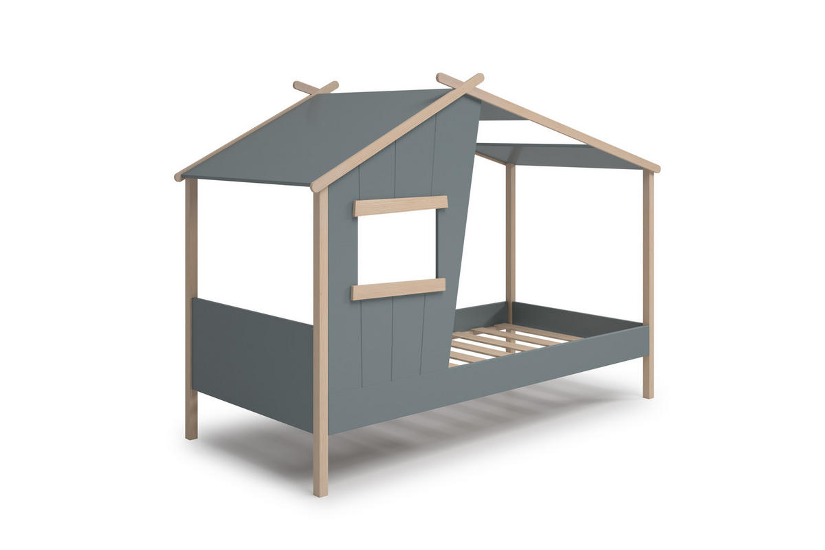 HÜTTENBETT mit schrägem Dach und verspieltem Fenster 90x190 cm 103/215,4/158.5 cm - Grün, Holz (90/190cm) - Calicosy