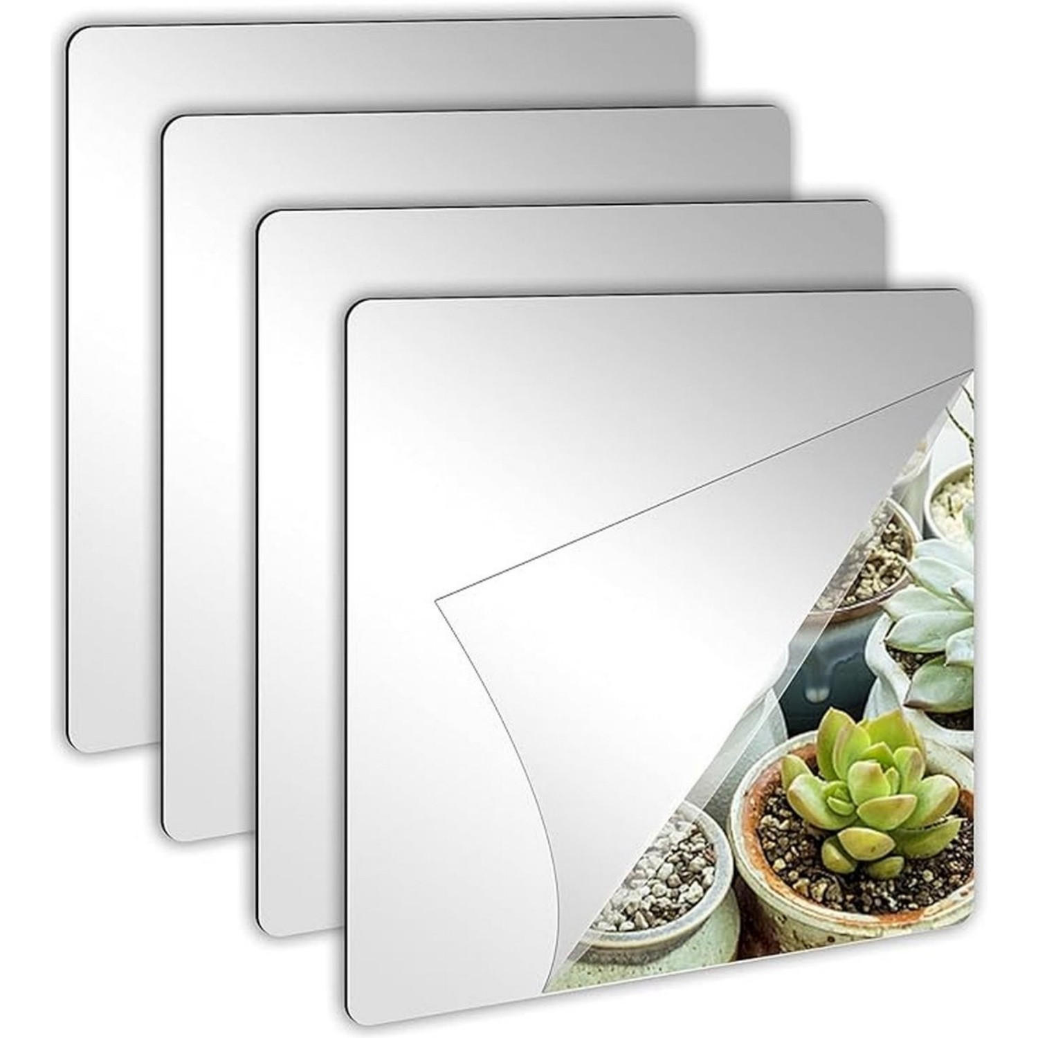 KLEBESPIEGEL 4er-Set Silber Acryl 20 x 20 cm Wand - Greige, Kunststoff (20/1/20cm) - MCBOSON