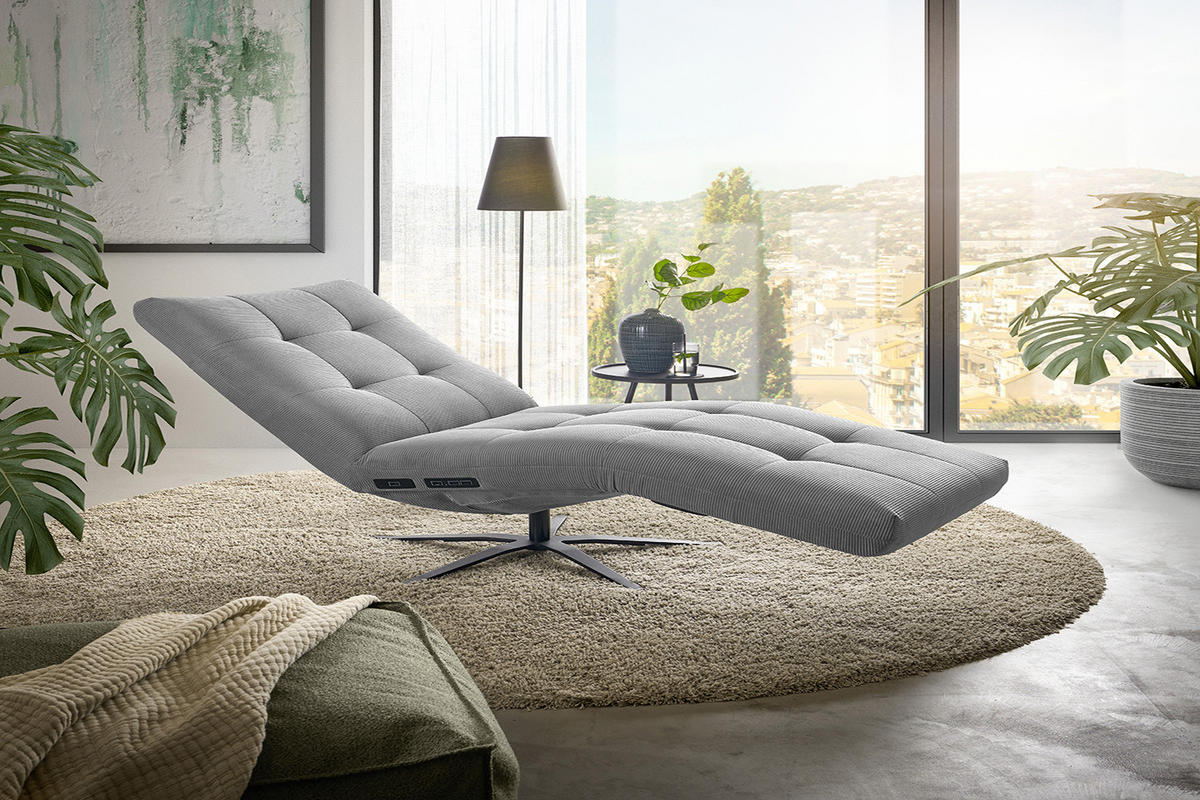 RELAXLIEGE LETICIA Grau Cord - Schwarz/Grau, Textil/Metall (82/115/156cm) - KAWOLA