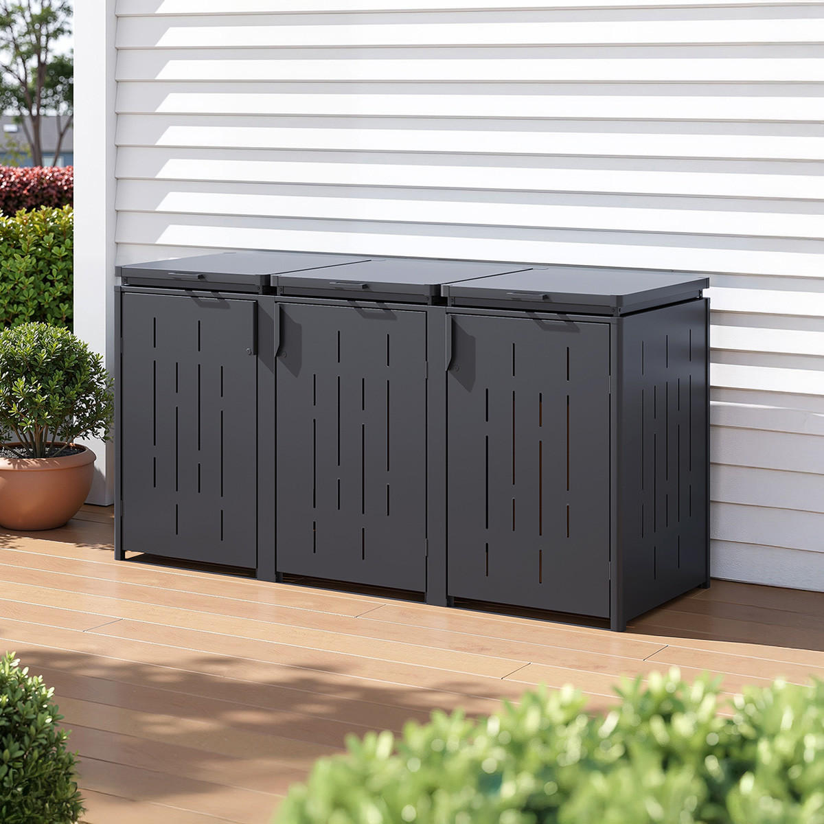 MÜLLTONNENSCHRANK XL aus Stahl 2250L in Anthrazit - Anthrazit, Metall (225/120/83cm) - WEIDE