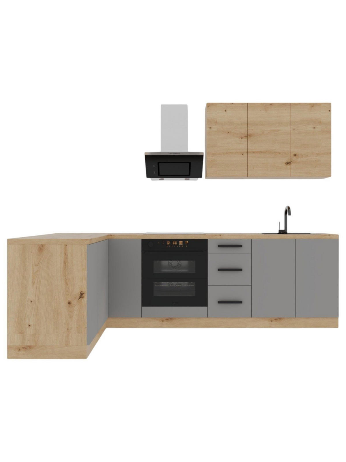 ECKKÜCHE 270 x 170 cm – Nexa K99-G270 – in Beige & Woodline / Matt - Beige/Schwarz, Holz/Metall (270/212/58cm) - ROYAL24_MARKT