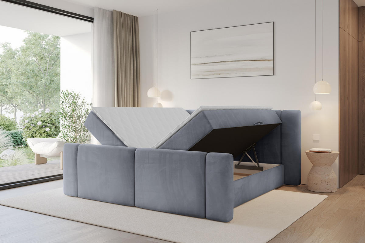 BOXBETT mit Matratze H3 - EVON Zanozek - 140x200 cm Grau - Grau, Holzwerkstoff (140/200cm) - ALTDECOR