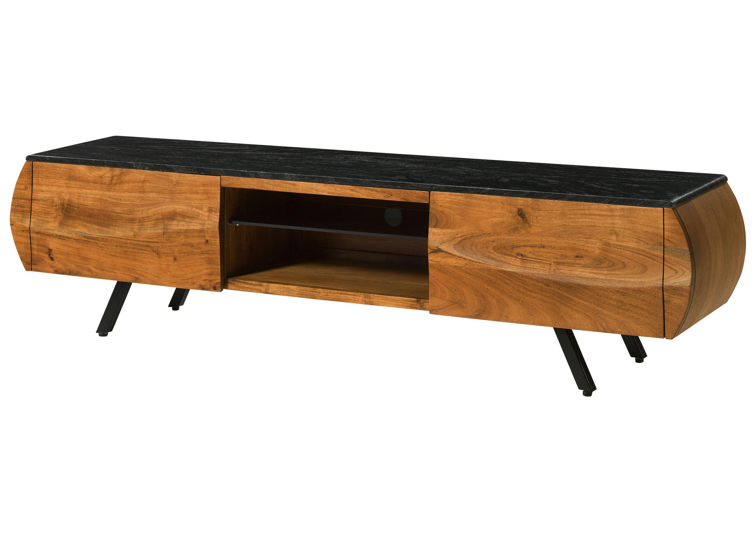 TV-BOARD Akazie 184x40x45 natur lackiert / Marmor schwarz MONTREAL #121 - Naturfarben, Holz (184/45/40cm) - Massivmoebel24