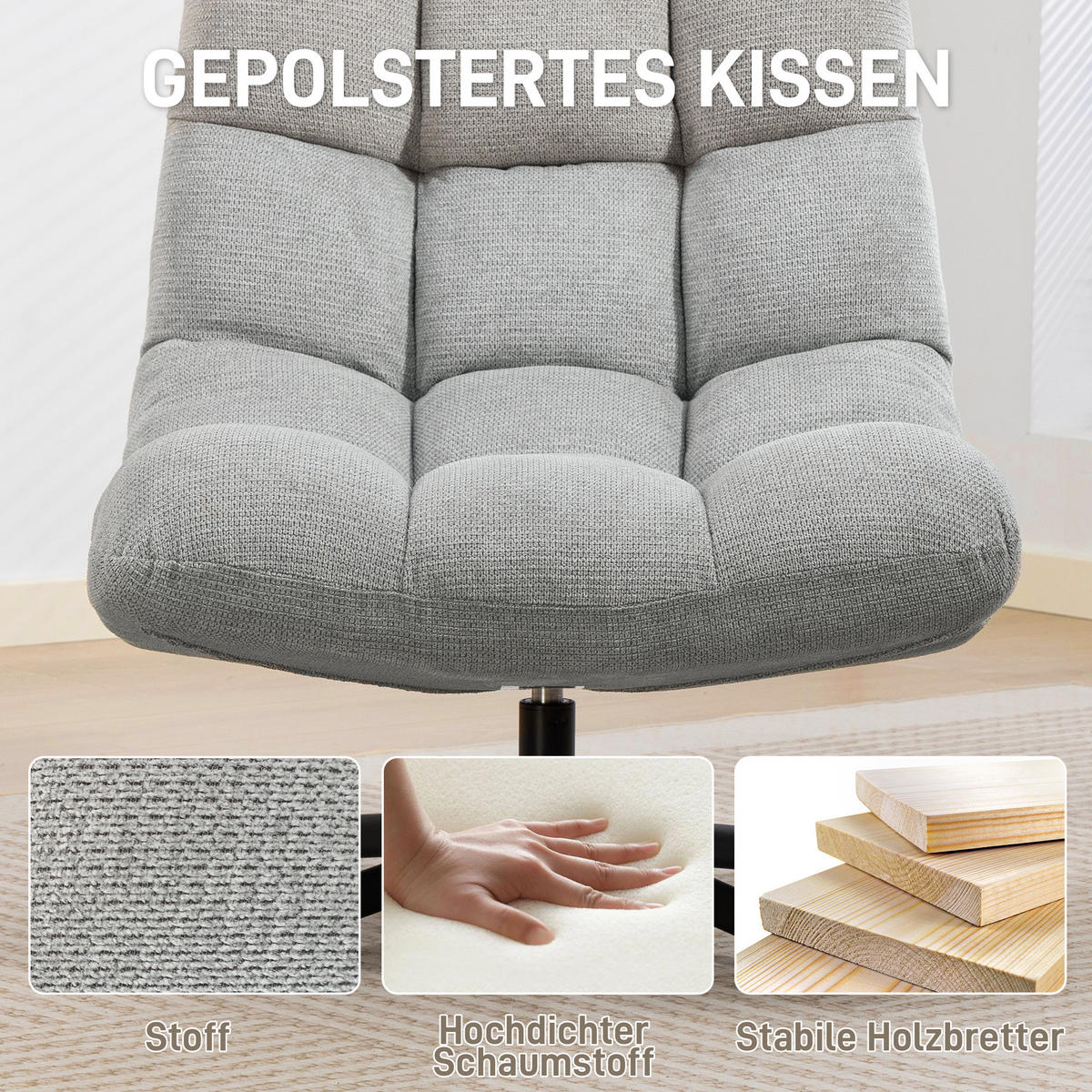 SESSEL Hellgrau 95.0/75.0/90.0 cm - Hellgrau, Textil (75/90/95cm)