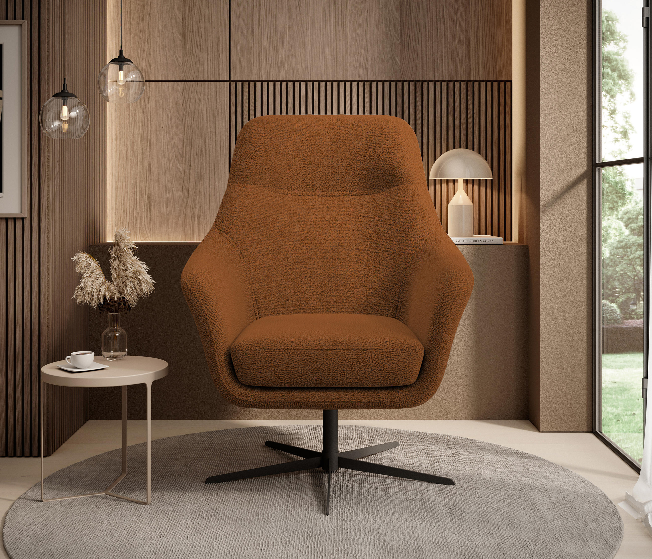 RELAXSESSEL Collection Drehstuhl CUBO – komfortabel, drehbar, modernes Design, 76x97x76 cm, Farbe - Roségold/Schwarz, Holz/Textil (76/97/76cm) - DomoHome