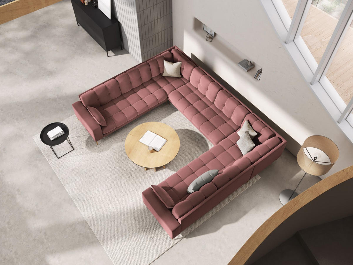 PANORAMASOFA Mamaia aus Samt rosa 6 Sitzplätze - Pink, Textil (185/75/383cm) - Micadoni