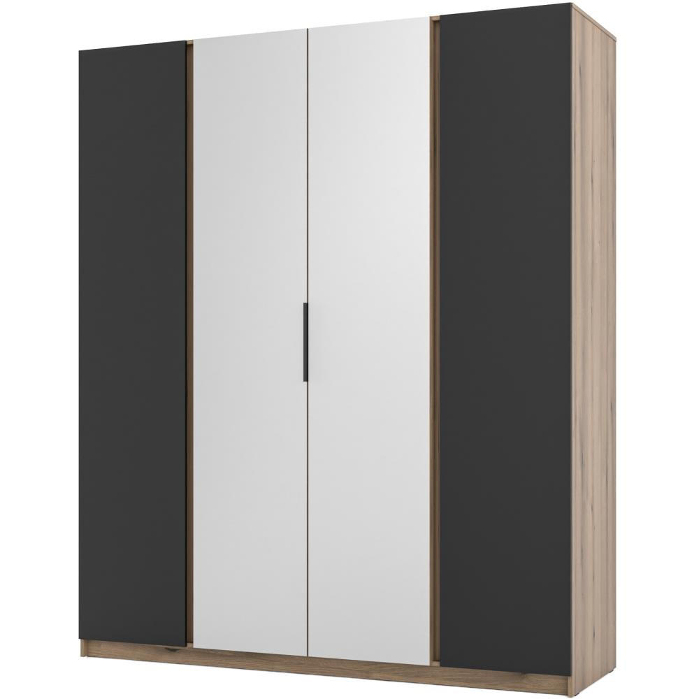 DREHTÜRENSCHRANK Kaya 200/62/239 4-Türig mit zwei Spiegel - Eichefarben/Schwarz, Holzwerkstoff (200/239/62cm) - Beautysofa