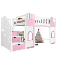 HOCHBETT 90/200 cm aus MDF, Kiefer und Sperrholz mit Stauraumtreppe und Fenstern Weiß/Rosa - Weiß, Holzwerkstoff (90/200cm) - Modenvie