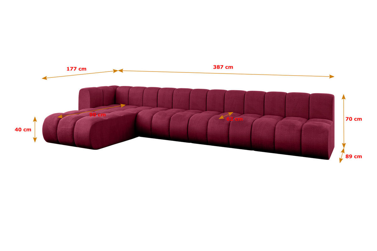 ECKSOFA modulares Sofa Darnel-L3 - 387x177x70 cm Bordeauxrot - Bordeaux, Holzwerkstoff/Textil (387/177cm) - ALTDECOR