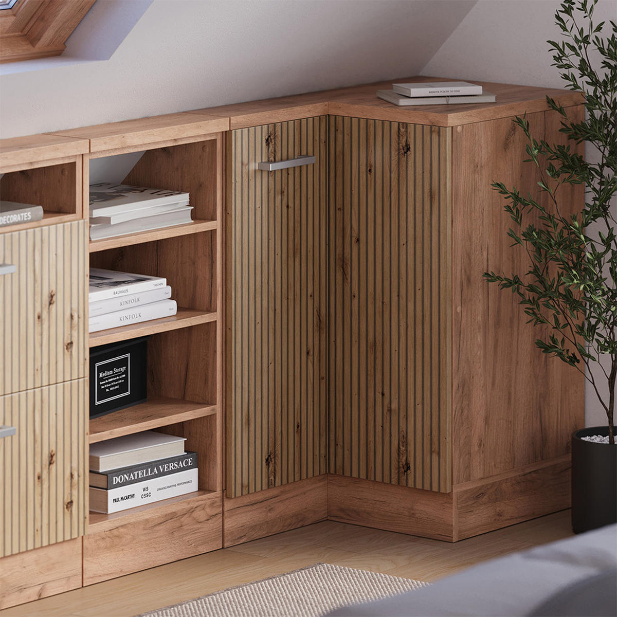 DACHSCHRÄGENSCHRANK ECKSCHRANK Rion Artisan-Eiche/Goldkraft Eiche 75.6 x 81.6 cm mit 1 Tür - Honigeiche/Eiche Artisan, Holzwerkstoff (75.6/81.6/75.6cm) - Vicco