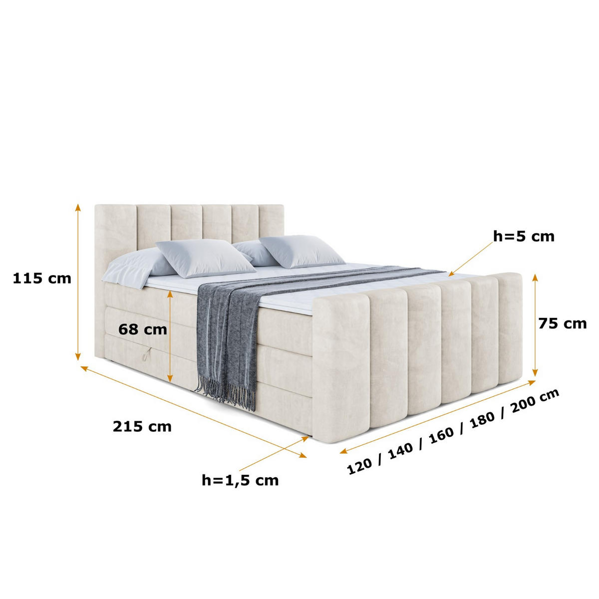 BOXSPRINGBETT BOXI1-Z KING - 200x200 - H3/H4 - Creme - Creme, Holzwerkstoff (200/200cm) - ALTDECOR