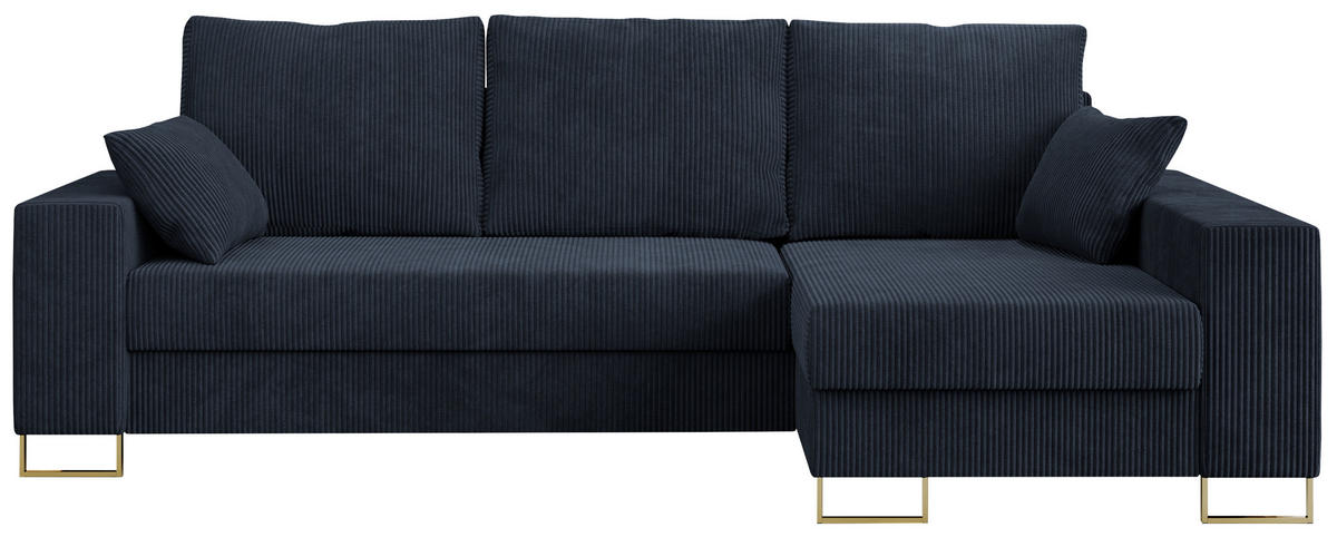 ECKSOFA Dorian Cord Dunkelblau - Goldfarben/Dunkelblau, Textil/Metall (242/138cm) - MKS