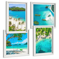 BILDER SET 4er Set - 50x50 cm & 40x60 cm Weißer Rahmen - Strände, Palmen, kristallklares Wasser - Weiß, Kunststoff (50/50cm) - TULUP