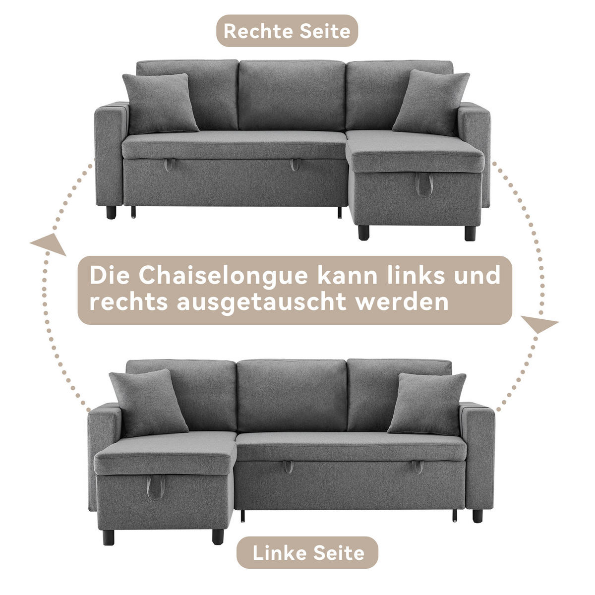 SCHLAFSOFA Modernes 3-Sitzer mit Stoffbezug, Dunkelgrau – Komfortabel, platzsparend, langlebig, 210 x 90 x 85 cm - Grau, Holzwerkstoff/Textil (219.5/83/142.5cm) - Urban Meuble