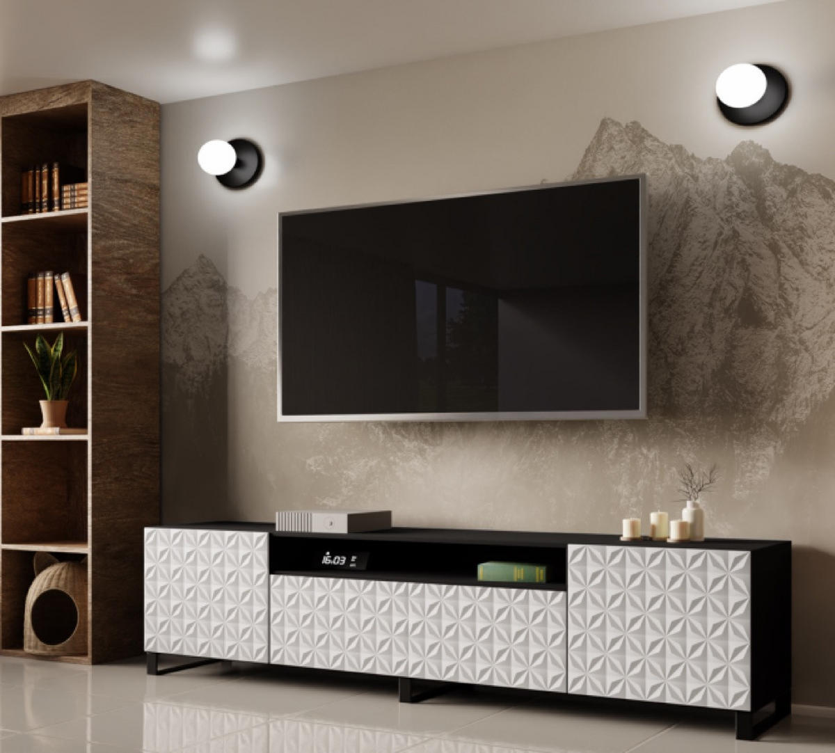 TV-SCHRANK Weiß ALI Mit Dekorativen Fronten 200 cm - Weiß, Holzwerkstoff (200/53/41cm) - Sepro Meble