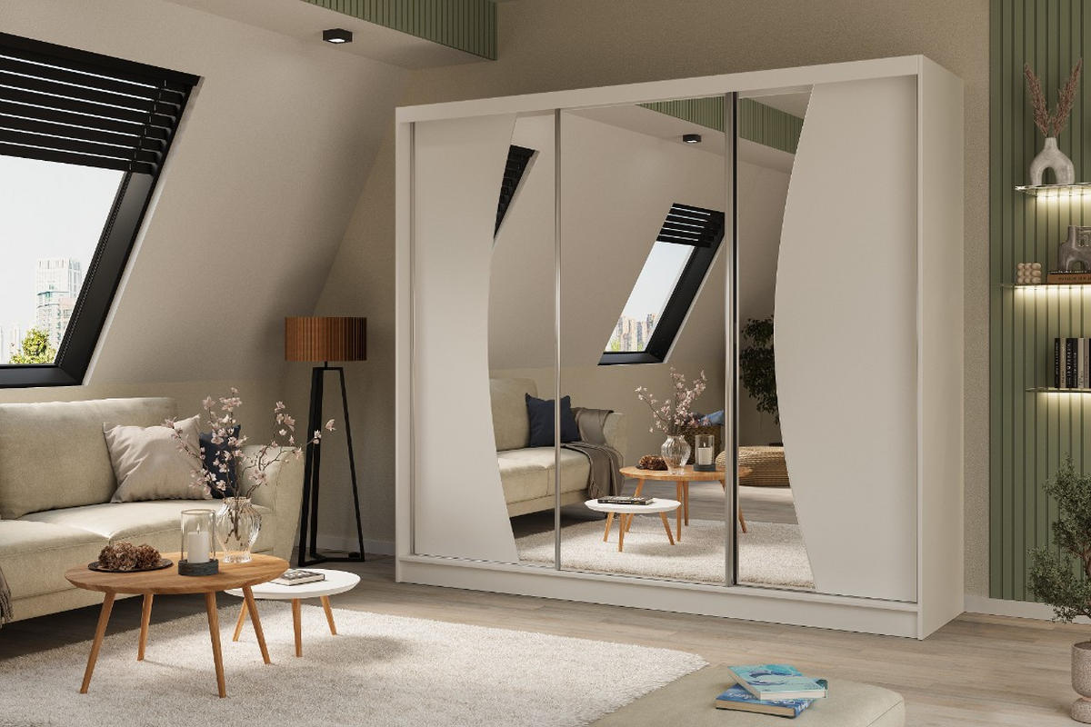 SCHWEBETÜRENSCHRANK Vex 240 cm mit Spiegel, 3-türig, weiß - Weiß, Kunststoff (240/216/61cm) - Margaret Hadas24