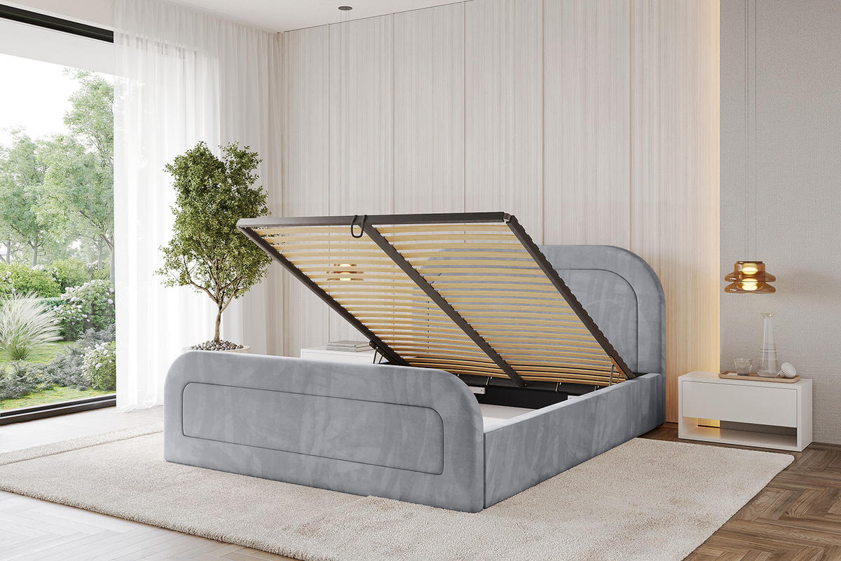 POLSTERBETT mit Bettkasten, Fußteil und Lattenrost, Boxbett mit Matratze H3/H4 - LERAY-Z 180x200 Hellgrau - Hellgrau, Holzwerkstoff/Textil (180/200cm) - ALTDECOR
