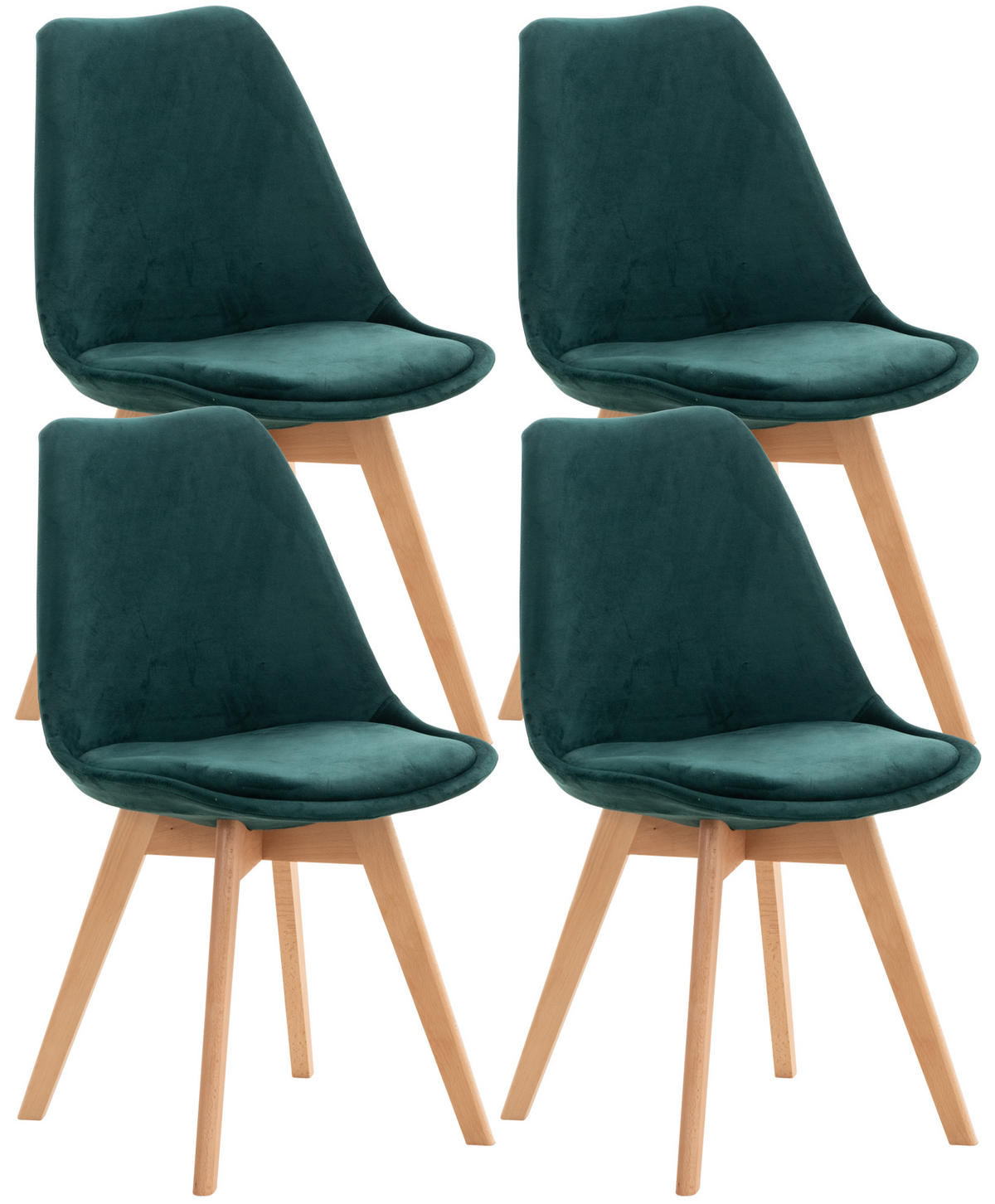 STUHL 4er Set Samt grün - Eukalyptusholzfarben/Grün, Holz/Textil (49/83/50cm) - CLP