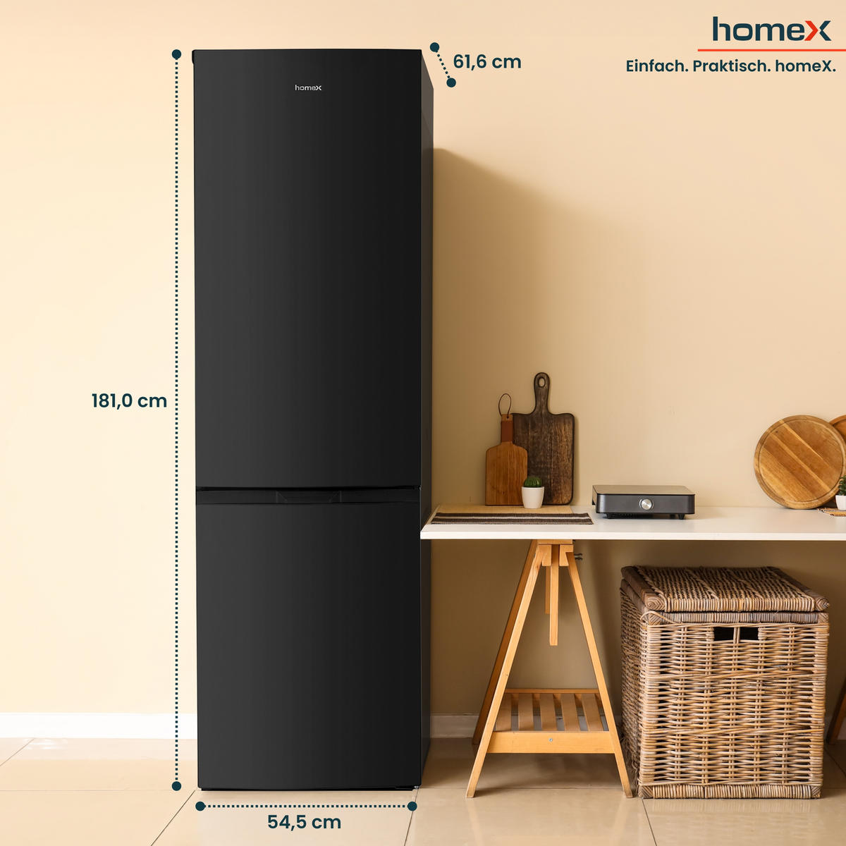 KÜHL-GEFRIER-KOMBINATION, No Frost, freistehend, groß - 253 Liter, EEK C, Kühlschrank mit Gefrierfach, schwarz - Schwarz, Glas/Kunststoff (54.5/181/61.6cm) - homeX