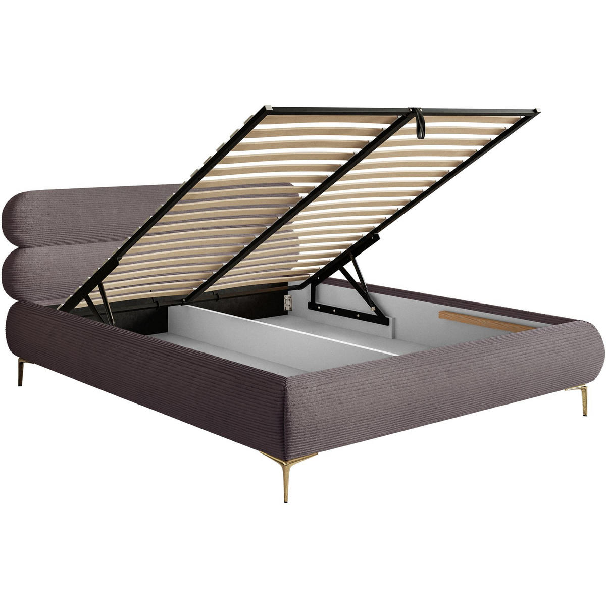 POLSTERBETT Roule Cord Braun 140x200 cm - Goldfarben/Braun, Textil/Metall (140/200cm) - Selsey