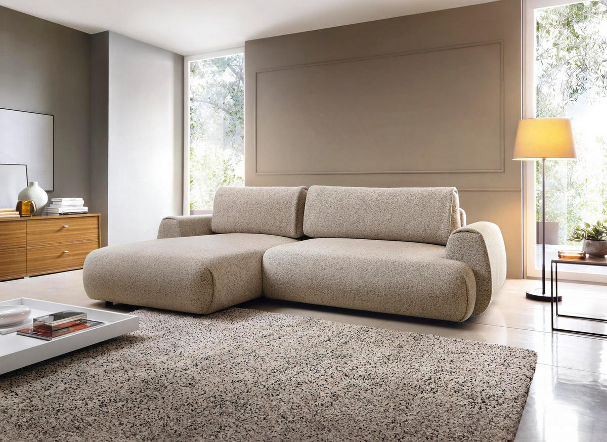 ECKSOFA Morena Dunkelbeige, mit Schlaffunktion, linke seite - Ecru/Schwarz, Holzwerkstoff/Textil (167/270cm) - Bettso