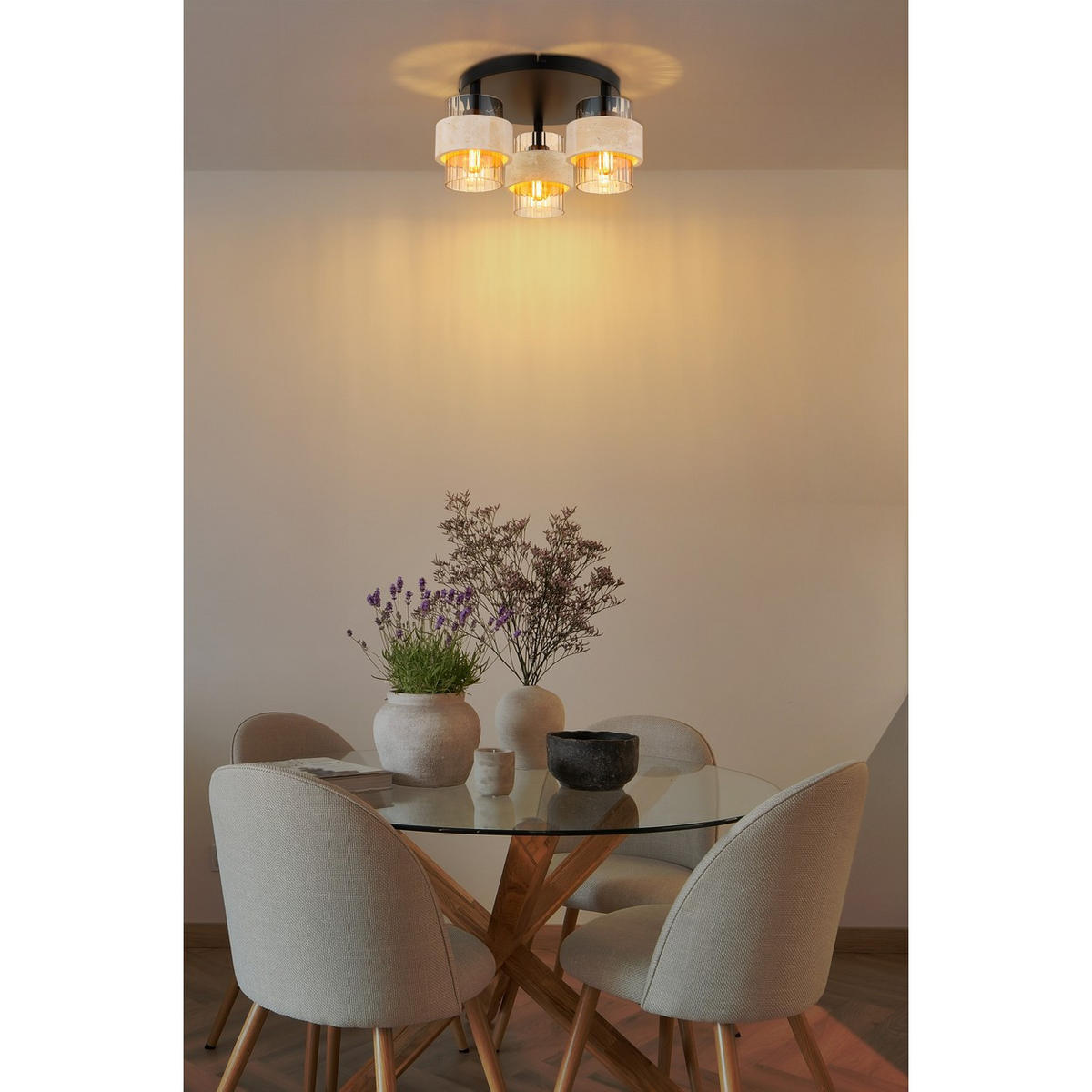DECKENLEUCHTE DAREN, Metall, Schwarz, 3-flammig - Schwarz, Glas (37.5/37.5/20.5cm) - Globo Lighting