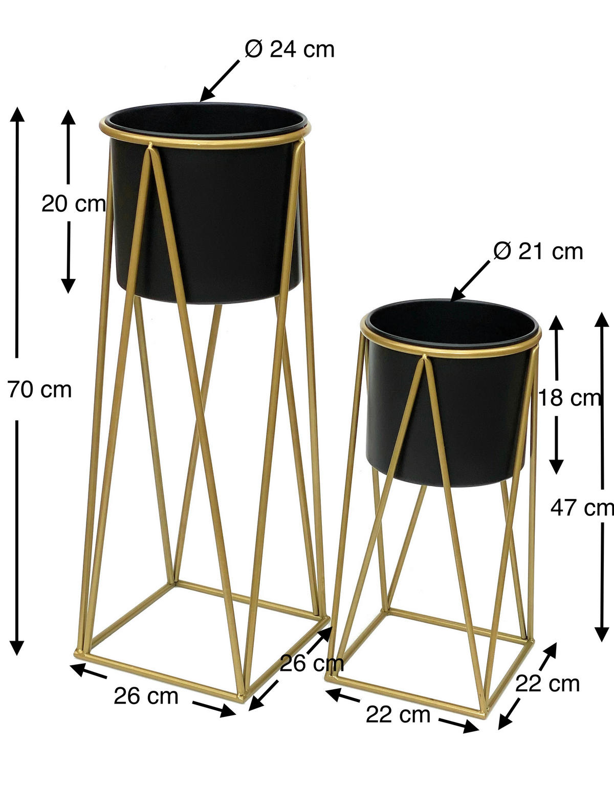 BLUMENHOCKER 2er Set Metall Gold/Dunkelgrau 47–70 cm - Schwarz, Metall (22/22/47cm) - DanDiBo