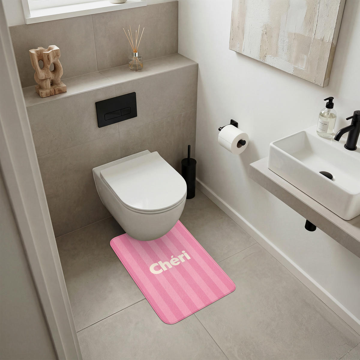 WC PŘEDLOŽKA Pruhované - růžové - Chéri 40x60 cm - růžová, textil/plast (40/1cm) - OnlyWow