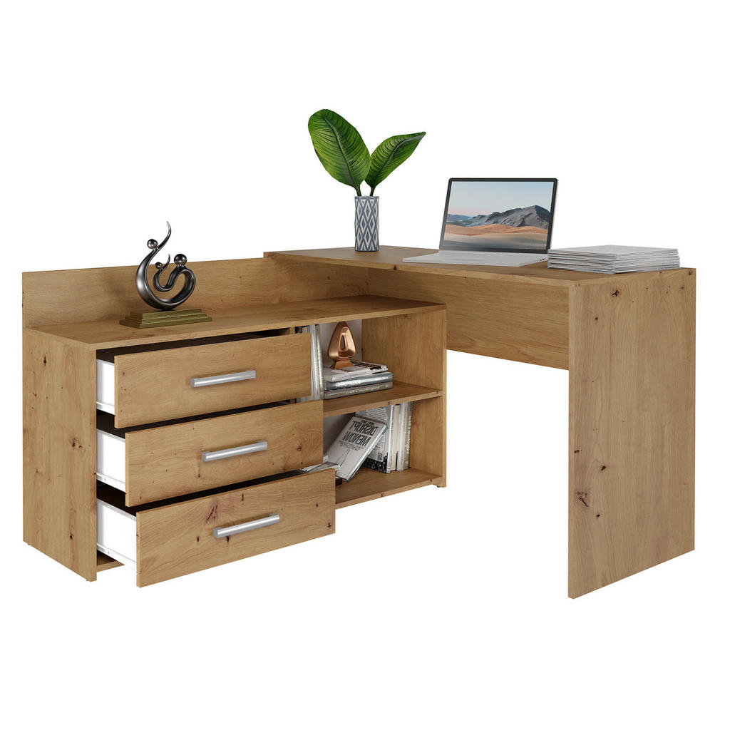 Thumbnail - CDF Eckschreibtisch, Eiche Artisan, Holzwerkstoff, 120x76x50 cm, Arbeitszimmer, Schreibtische, Eckschreibtische