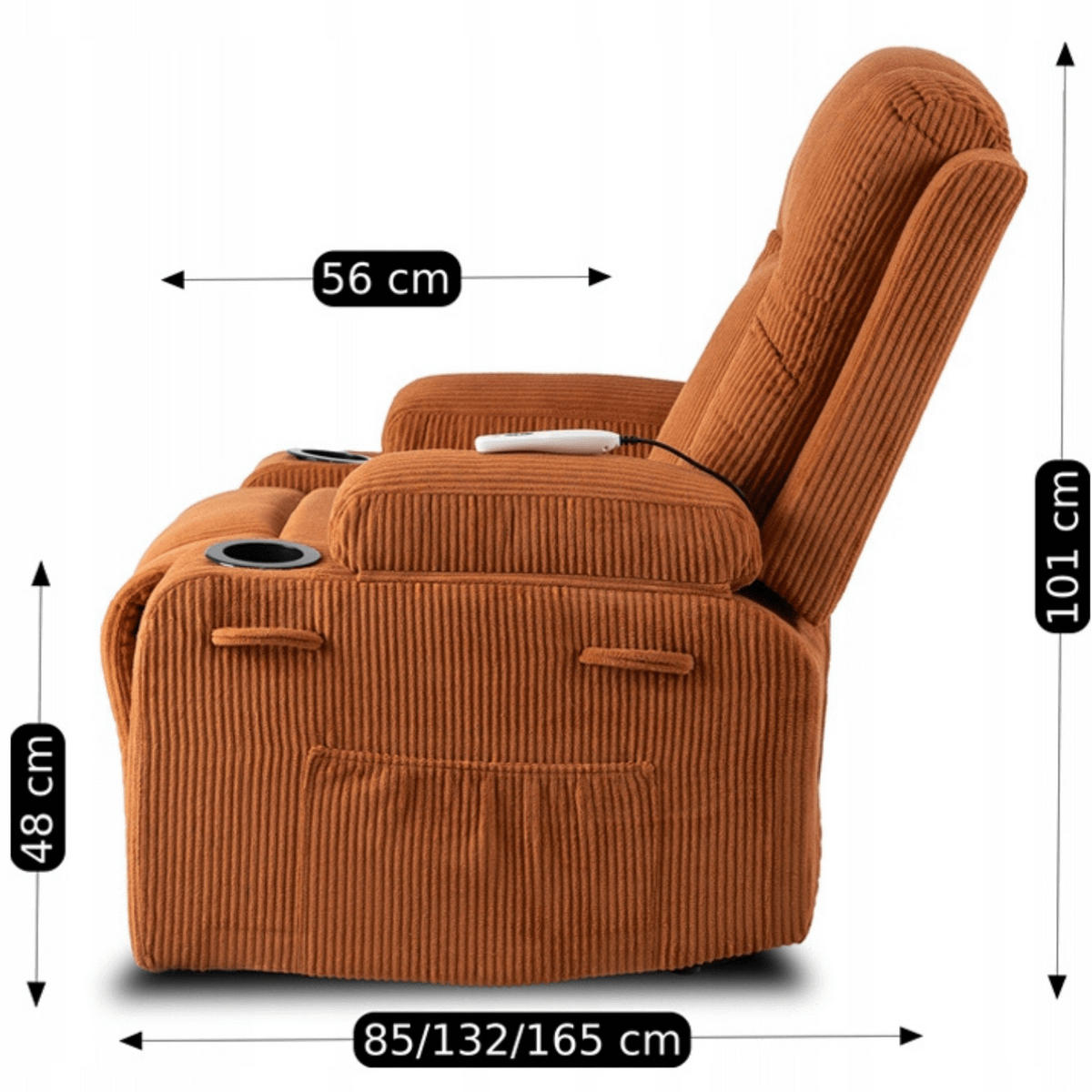 MASSAGESESSEL BOX 2 mit Fußhocker Cord Rost - Braun, Holz/Textil (87/101/85cm) - makarowski meble