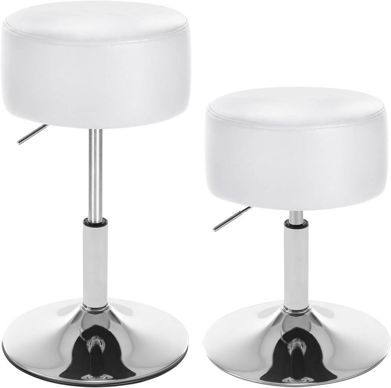 SITZHOCKER 2er Set, rund, Kunstleder, Weiß - Silberfarben/Weiß, Textil/Metall (38.5/54/38.5cm) - Woltu