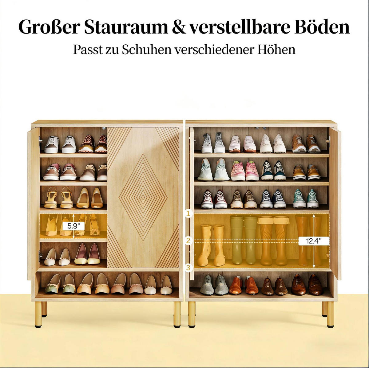 SCHUHSCHRANK 7-stufig Holz Natural - Naturfarben, Holz (35/115/73cm) - Beauniv