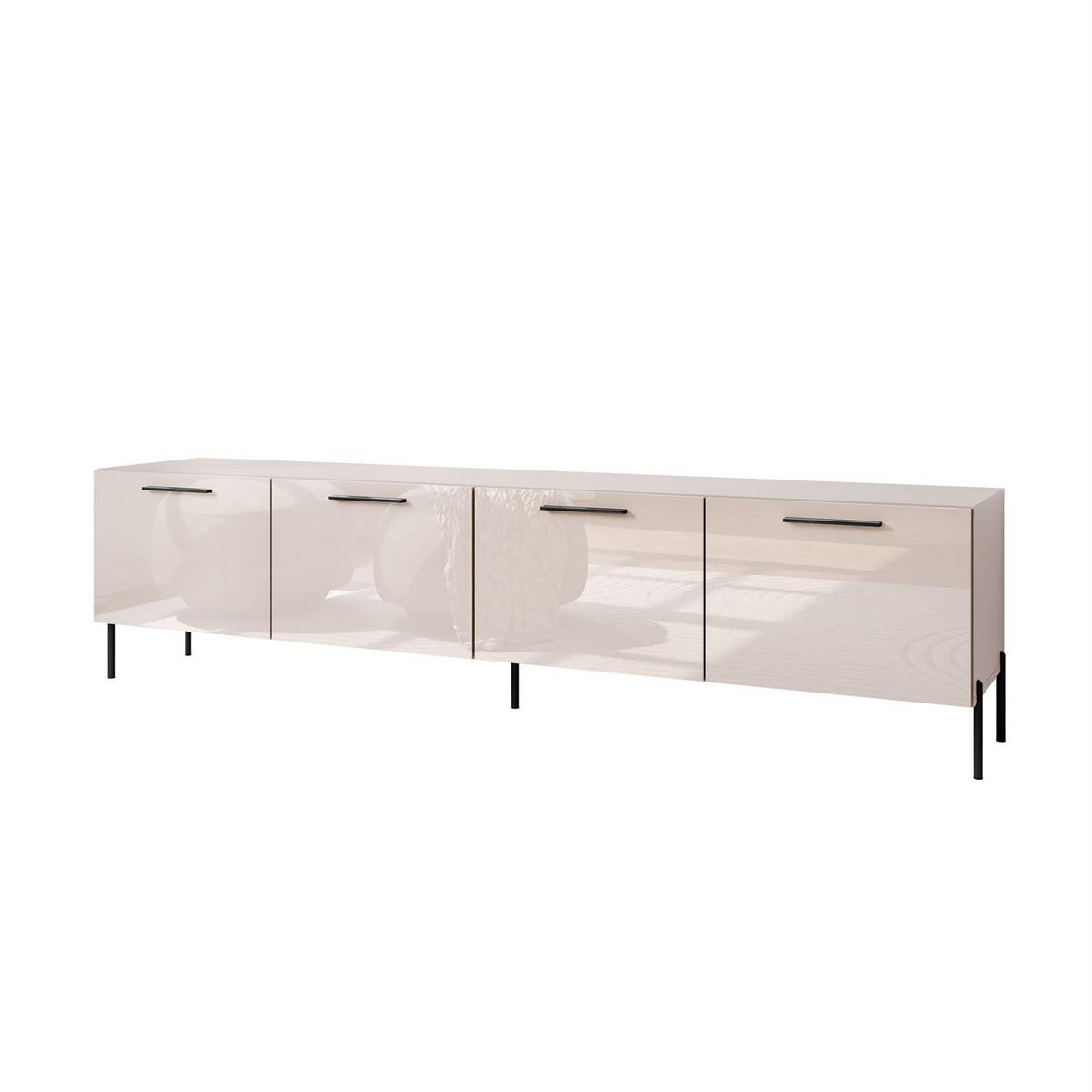 TV-ELEMENT AURA 200 KASCHMIR Hochglanz auf geraden schwarzen Beinen + LED - Kaschmir/Schwarz, Holzwerkstoff (200/50/40cm) - Lookway