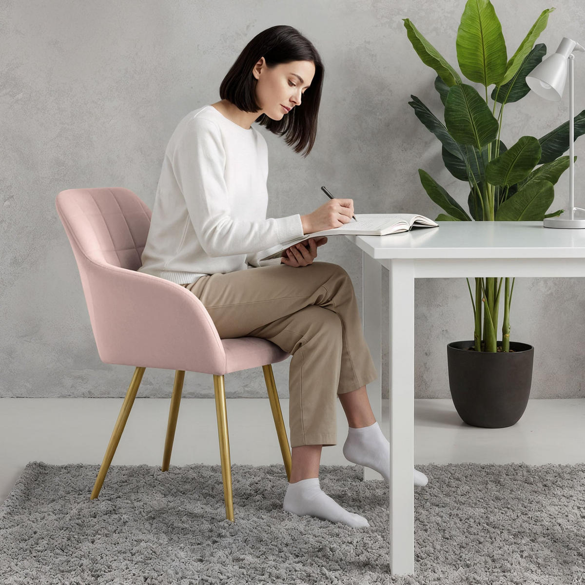 POLSTERSTUHL 6er Set, Metallbeine Rosa, Gold 54/82/58 - Rosa, Textil (54/82/58cm) - RAUMHIRSCH FURNITURE