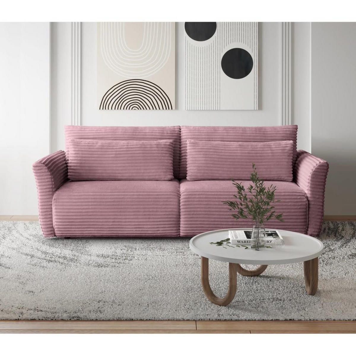 SCHLAFSOFA Samir 3-Sitzer rosa - Schwarz/Rosa, Kunststoff/Textil (240/92/108cm) - Beautysofa