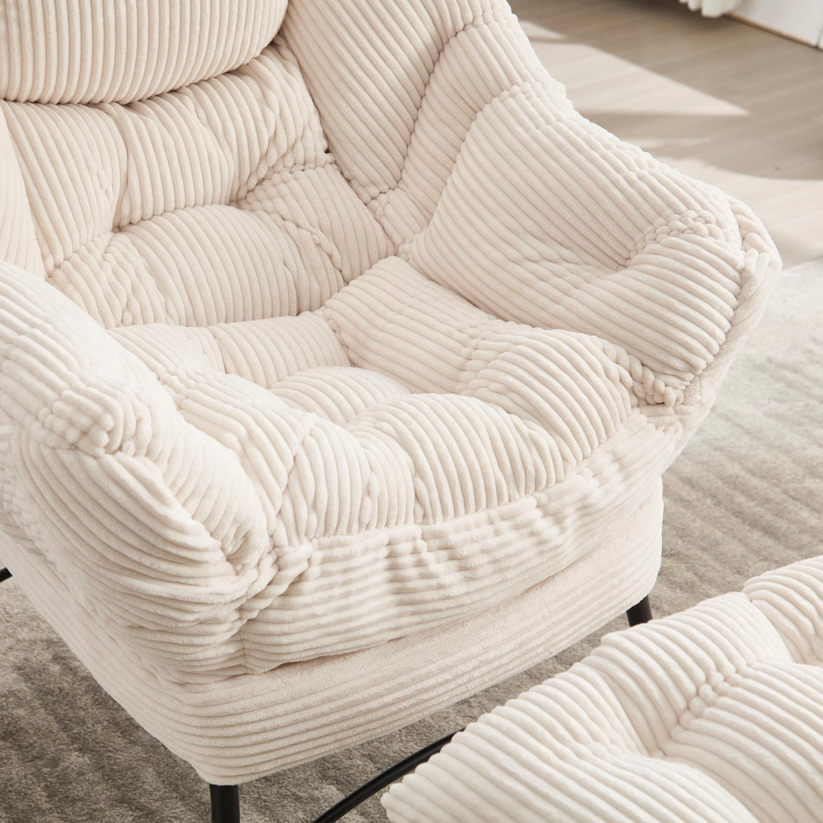 SESSEL 69.9/95/64 cm Weiß aus Stahl mit Hocker - Weiß, Textil (69.9/95/64cm) - OKMYHOME