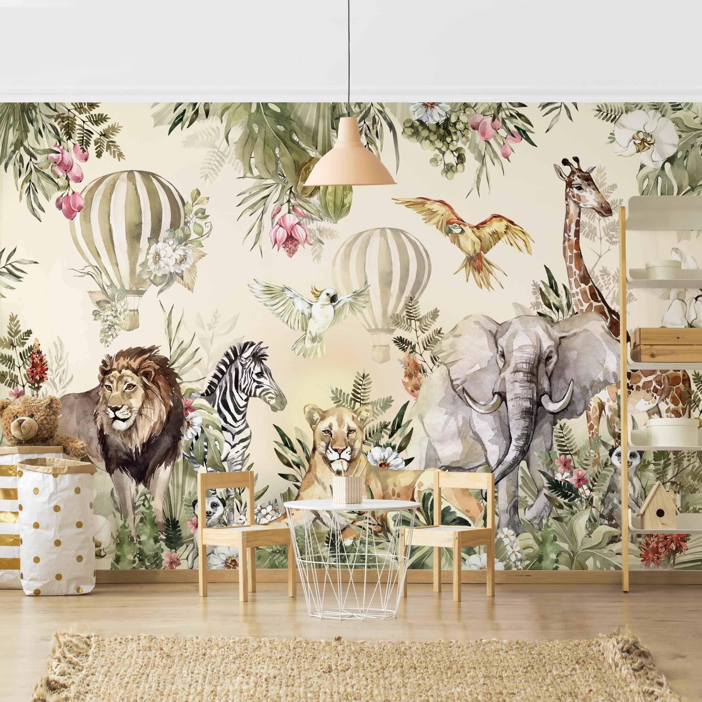 FOTOTAPETE Aquarell Savannen Tiere 432/290 cm - Multicolor, Papier (432/290cm) - Bilderwelten
