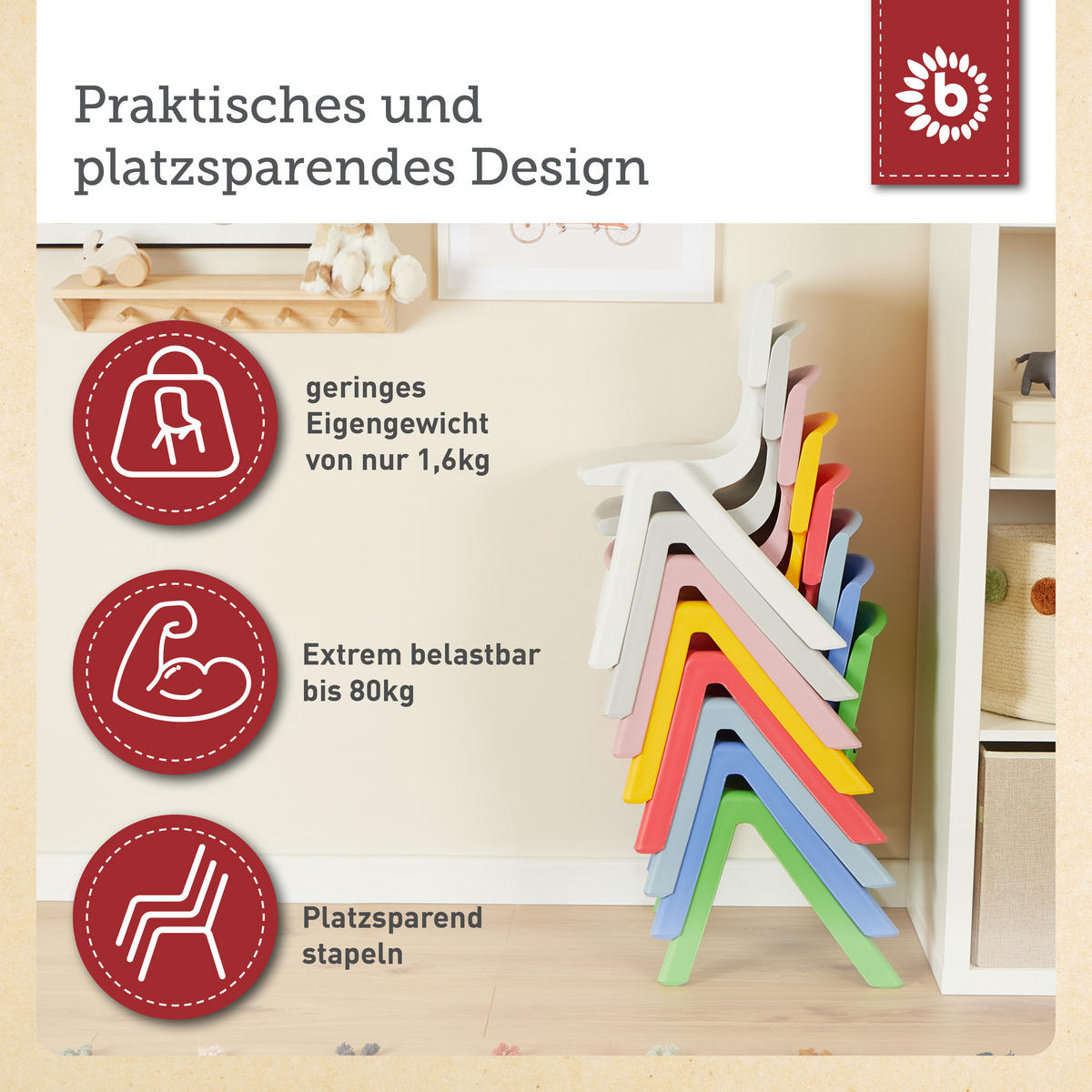 KINDERSTUHL bis 80 kg belastbar - Rot, Kunststoff (34/51.5/36cm) - Bieco Spielwaren