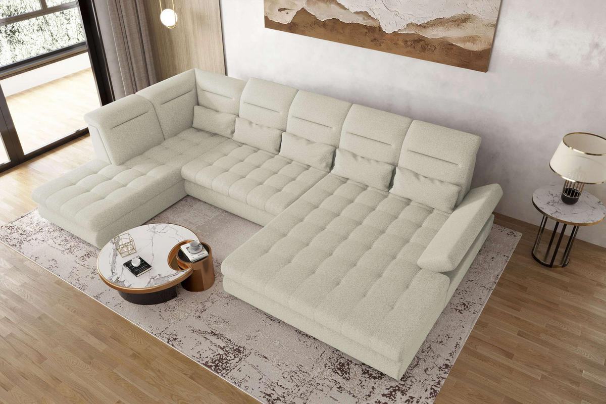 WOHNLANDSCHAFT Toscana Strukturstoff inkl. Schlaffunktion - Hellgrau, Textil (358/87/208cm) - 99rooms