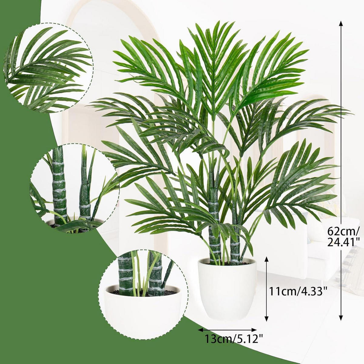 KUNSTPFLANZE Palme 60 cm Grün - Grün, Kunststoff (20cm)