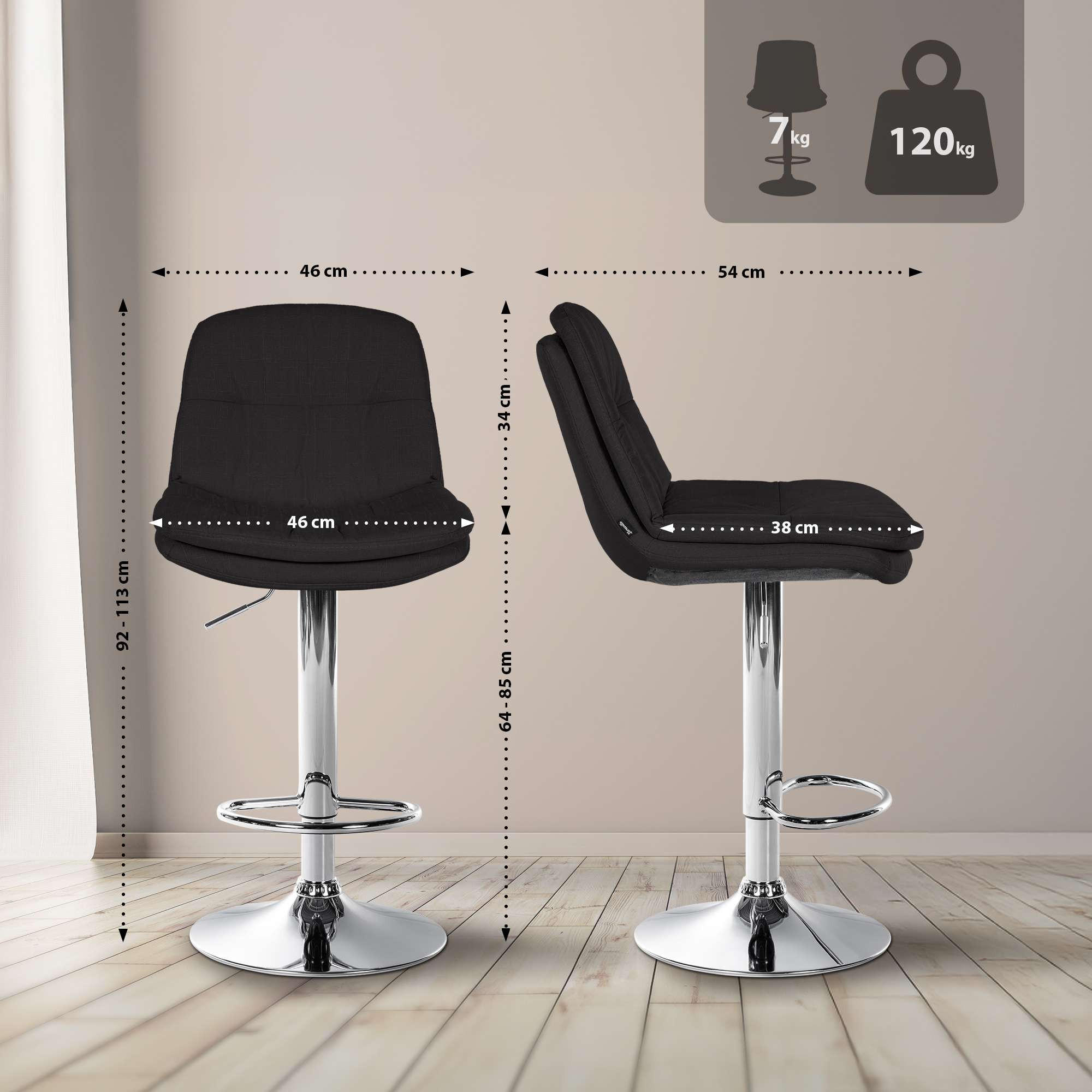 Thumbnail - CLP Barhocker, Schwarz, Textil, 46x92x54 cm, Esszimmer, Barmöbel, Barhocker