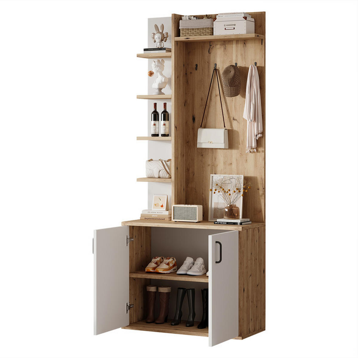 GARDEROBEN-SET mit Schuhaufbewahrung und 5-lagigem Stauraum 75x33x180 cm - Braun, Holzwerkstoff (33/180/75cm) - Fuleadture