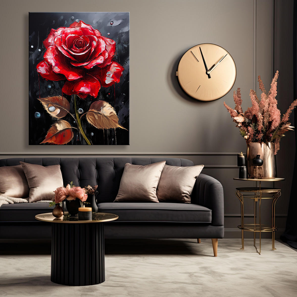 WANDBILD rote rose regentropfen - Rot, Textil (40/60cm) - Feeby