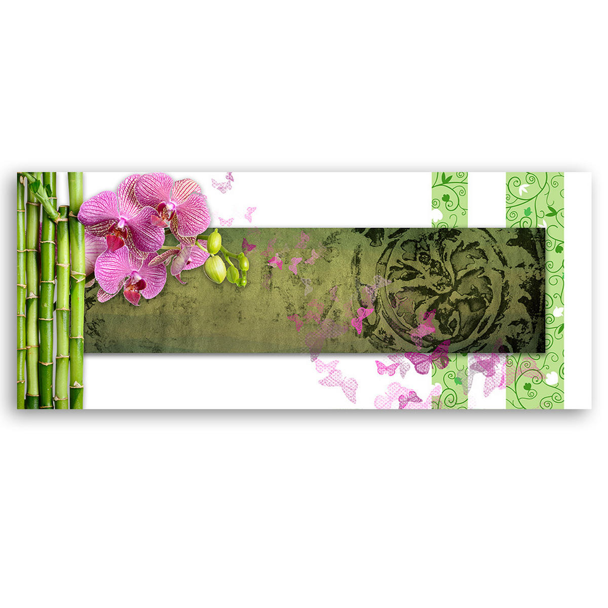 WANDBILD orchidee und bambus - Grün, Textil (90/30cm) - Feeby