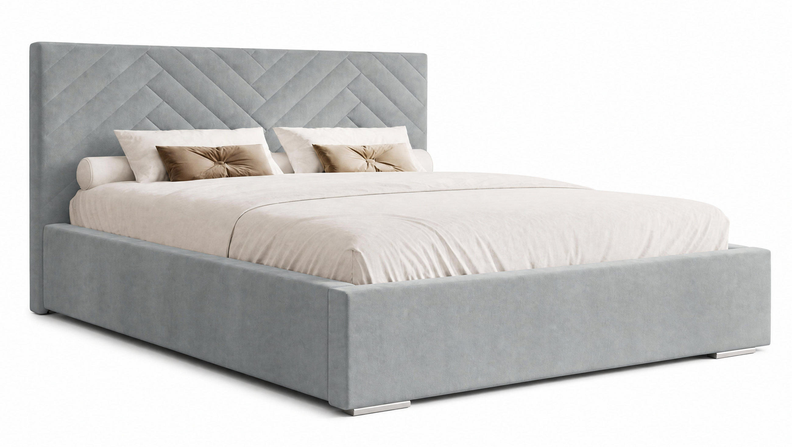 POLSTERBETT 200x200 cm AURA, Doppelbett mit Bettkasten und Lattenrost aus Holz, Velourstoff: Hellgrau - Hellgrau, Holz/Textil (200/200cm) - Marpur