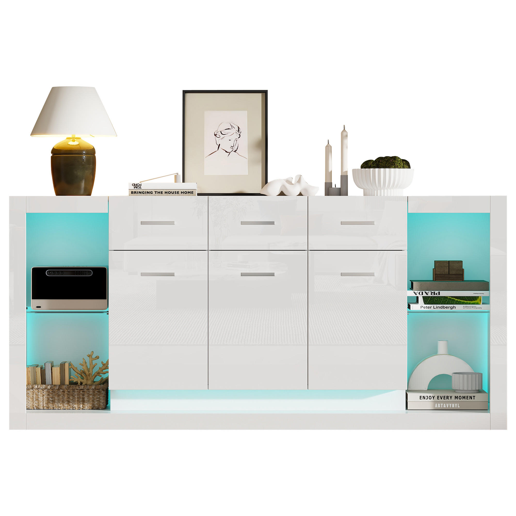 KOMODA 160x40x75 cm Bijela LED 3 ladice - bijela, drvni materijal (40/75/160cm) - FLIEKS