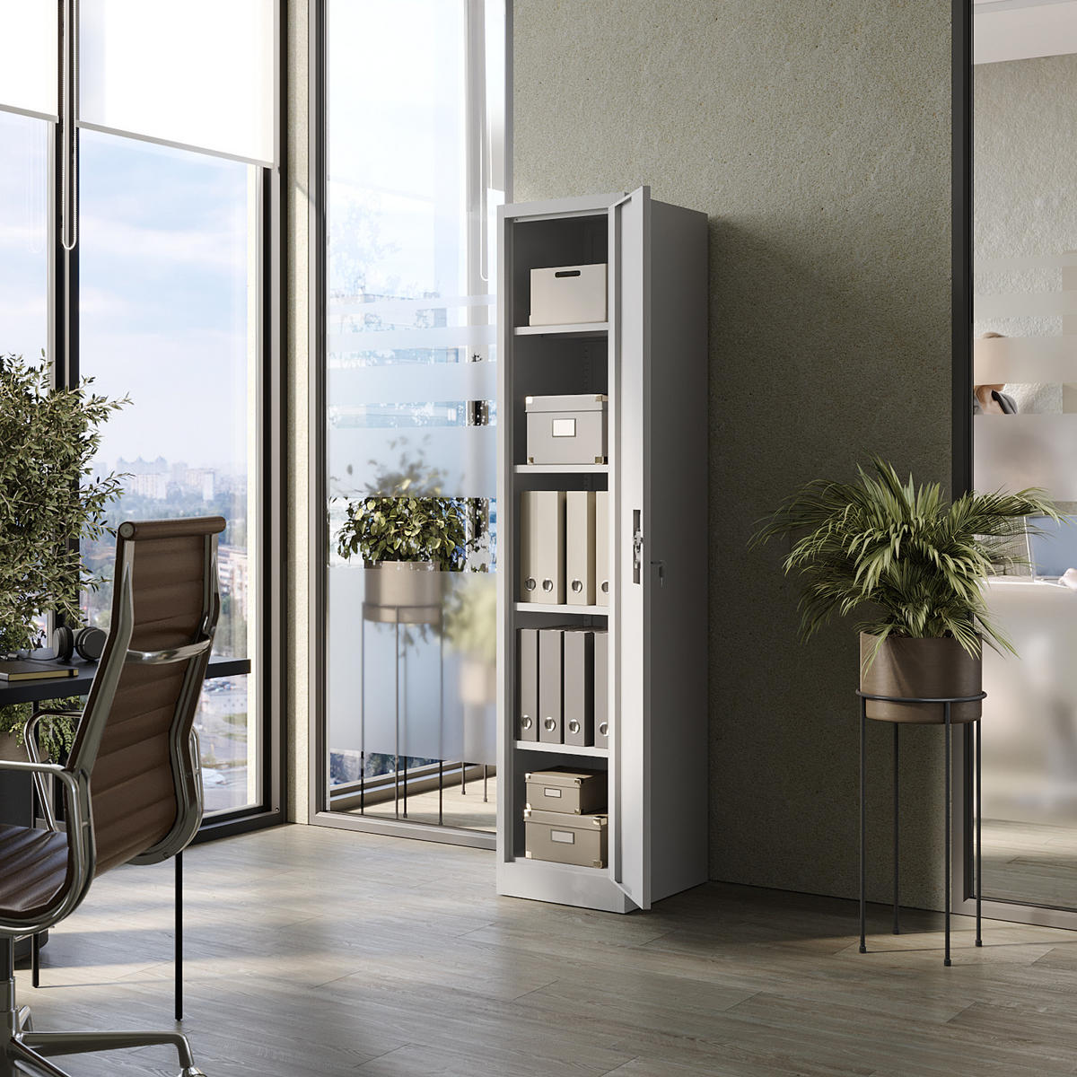 AKTENSCHRANK mit 4 Einlegeböden Hellgrau Stahl 40x185x45cm - Hellgrau, Metall (40/185/45cm) - Muralo