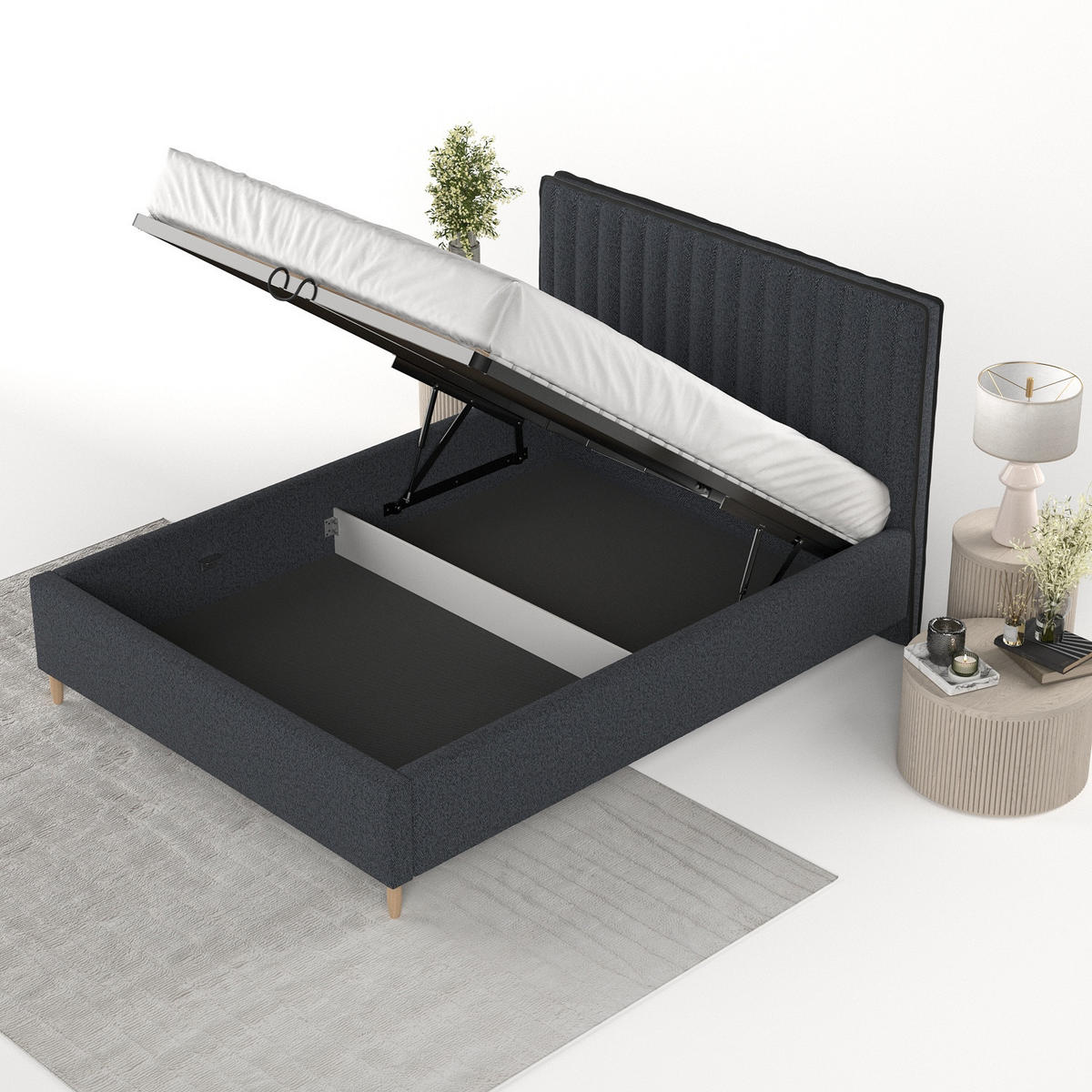 POLSTERBETT Aria 180/200 cm Anthrazit im Riva Stoff - Anthrazit/Naturfarben, Holz/Holzwerkstoff (180/200cm) - AltaBeds